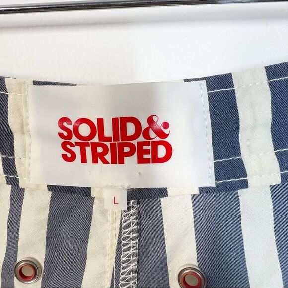 Solid and Striped Men’s Size Large Boardshort Blue Cream Stripes Swim Shorts - Picture 7 of 13